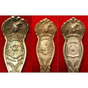 3 State Souvenir Spoons IL IN TX Rogers & Son AA Eagle Silver-plate Vintage 1915